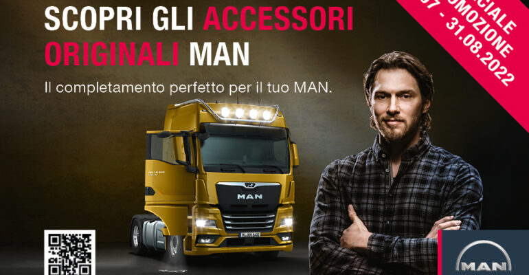 Speciale promozione valida dal 01.07 al 31.08.2022  Scopri gli accessori originali MAN